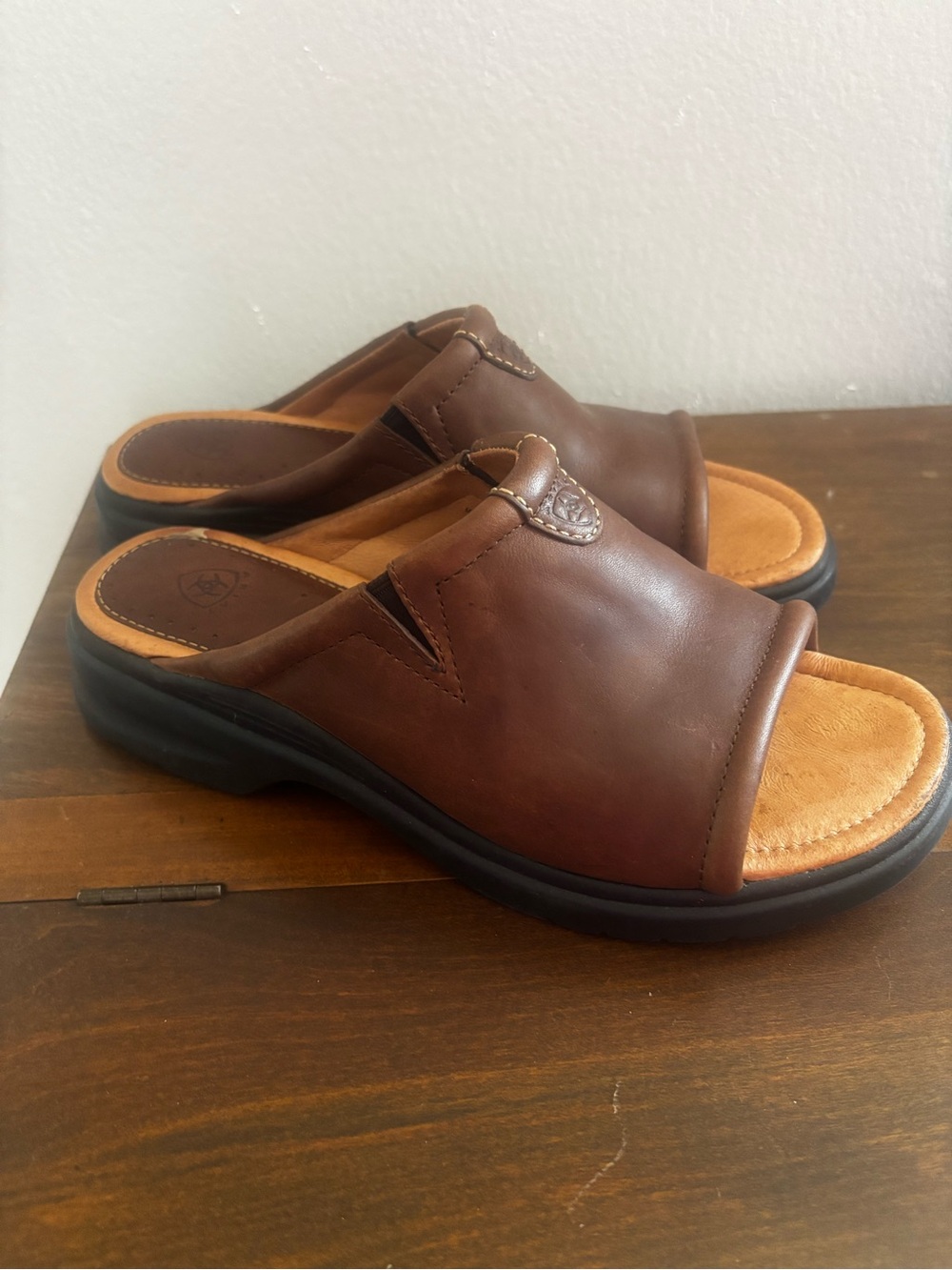 Ariat Brown Slide Sandals with Black Soles